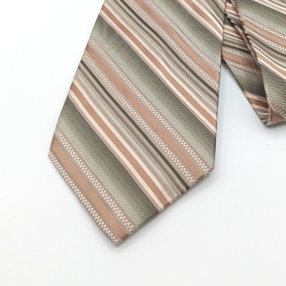 Platinum Designs Silk Tie Mens XL 66.5” Green Gold Thin Stripe Designer Wide New